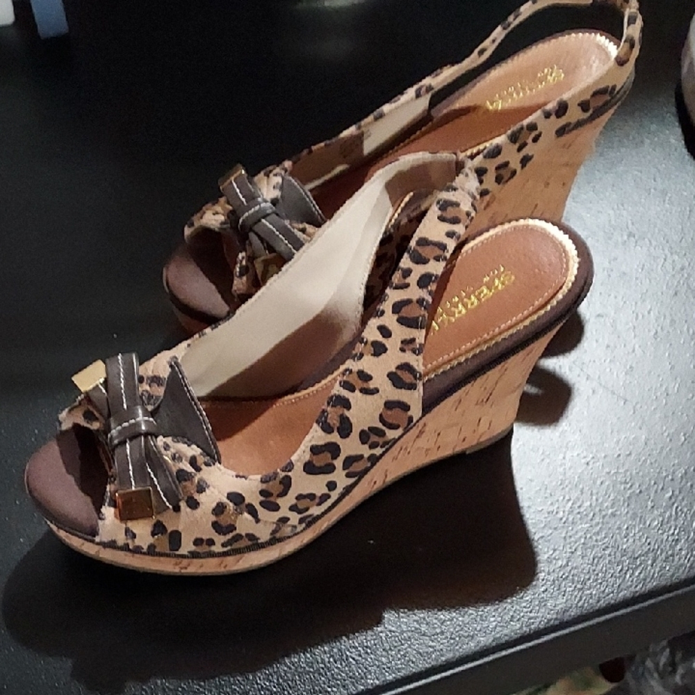 Sperry Leopard Print Wedge Sandals